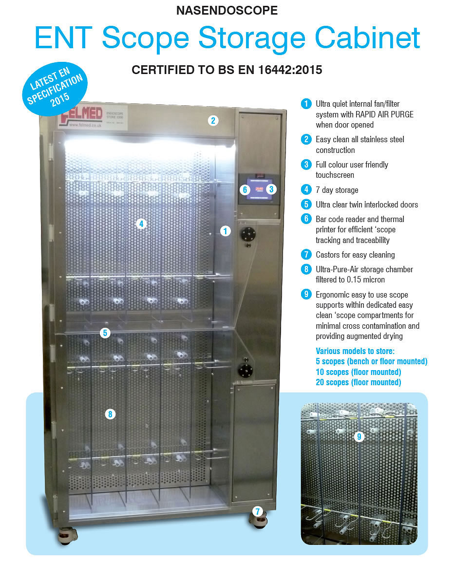 ENT Scope Storage Cabinet, with rapid air purge. Easy to clean and user friendly